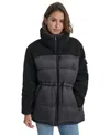 Dkny Jeans Women's Faux-sherpa Puffer Mixed Coat In Blk - Black