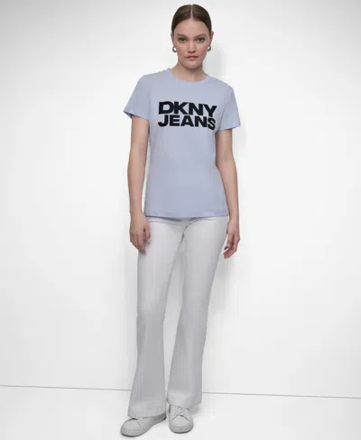 Dkny Jeans Women's Flocked Logo Crewneck T-shirt In Blue