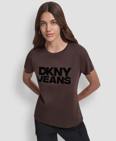 Dkny Jeans Women's Flocked Logo Crewneck T-shirt In Brown