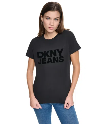 Dkny Jeans Women's Flocked Logo Crewneck T-shirt In Black