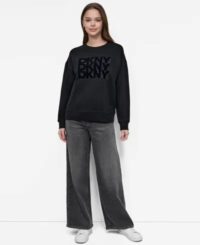 Dkny Jeans Women's Flocking Rhinestone Crew Neck Sweatshirt In Black