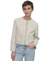 Dkny Jeans Women's Frayed Cropped Long-sleeve Jacket In Kzk - Tea Grn Plaid