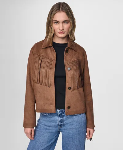 Dkny Jeans Women's Fringe Detail Collared Button-front Jacket In Multi