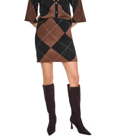 Dkny Jeans Women's Fuzzy Argyle A-line Mini Skirt In Black