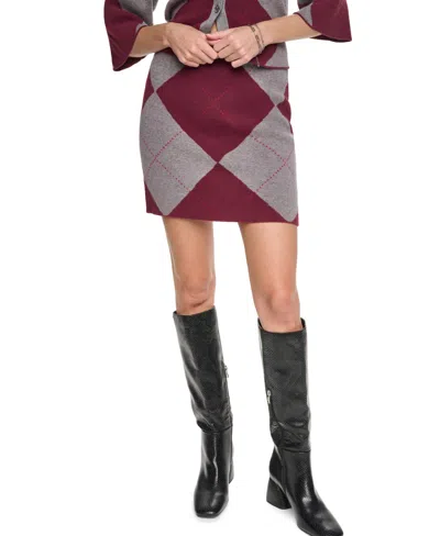 Dkny Jeans Women's Fuzzy Argyle A-line Mini Skirt In Brown