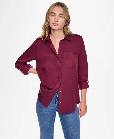 Dkny Jeans Women's Garment-dye & Print Split-back Button-front Shirt In Pink