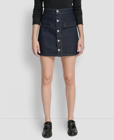 Dkny Jeans Women's High-rise Button-front Mini Skirt In Blue