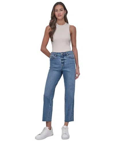 Dkny Jeans Women's High-rise Classic Straight-leg Raw-hem Jeans