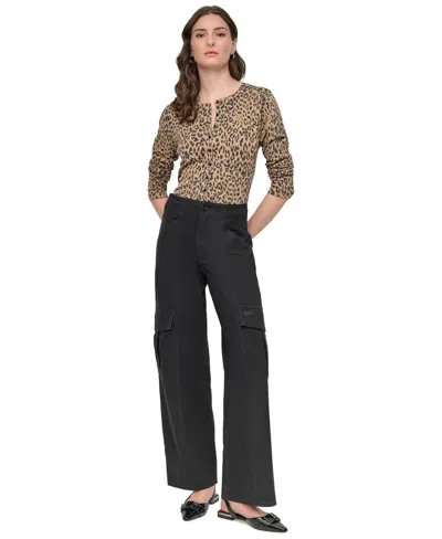 Dkny Jeans Women's High Rise Cotton Cargo Jeans In Black