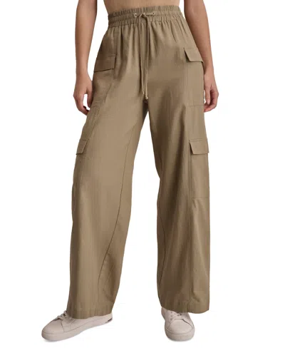 Dkny Jeans Women's High-rise Drawstring Wide-leg Cargo Pants In Light Fatigue