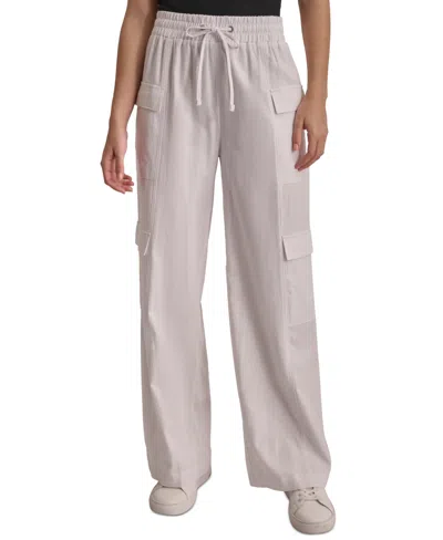 Dkny Jeans Women's High-rise Drawstring Wide-leg Cargo Pants In White