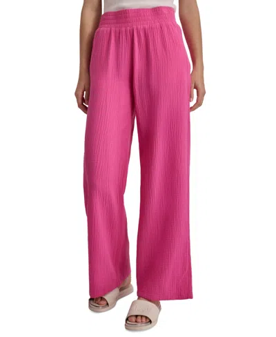 Dkny Jeans Women's High-rise Gauze Straight-leg Pants In Shocking Pink