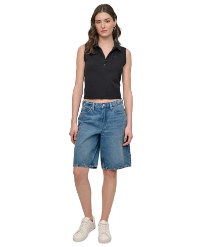 Dkny Jeans Women's High Rise Relaxed Cotton Denim Bermuda Shorts