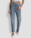 Dkny Jeans Women's High Rise Straight Fit Embellished Jeans In Blue