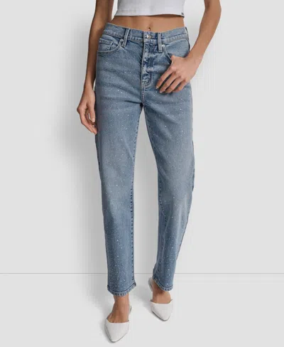 Dkny Jeans Women's High Rise Straight Fit Embellished Jeans In Blue