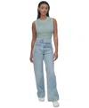 Dkny Jeans Womens Cotton Pointelle Knit Sleeveless Sweater High Rise Tab Waist Wide Leg Jeans In Kx8 - Cortlandt