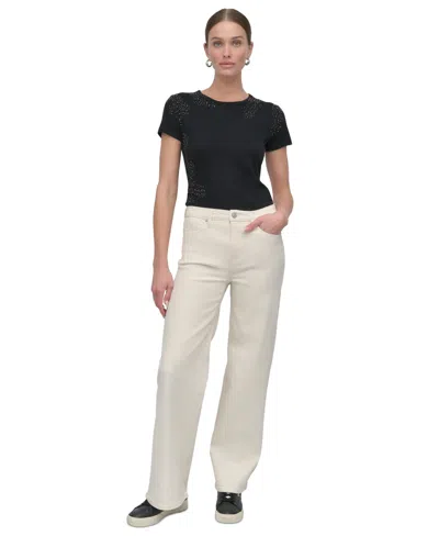 Dkny Jeans Women's High-rise Tailored Wide-leg Jeans In Ecr - Ecru