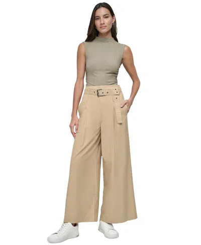 Dkny Jeans Women's High-waist Pleated Cotton Trousers In Tvn - Travertine