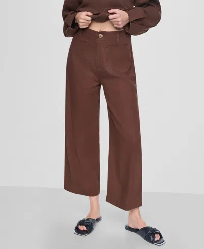 Dkny Jeans Women's High-rise Cropped Wide-leg Pants In Brown