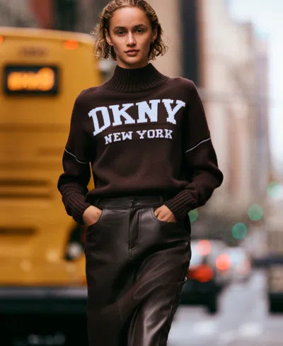 Dkny Jeans Women's Intarsia Logo Turtleneck Sweater In Brown