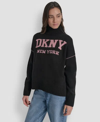 Dkny Jeans Women's Intarsia Logo Turtleneck Sweater In Black