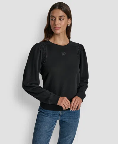 Dkny Jeans Women's Lace Detail Crewneck Sweatshirt In Black