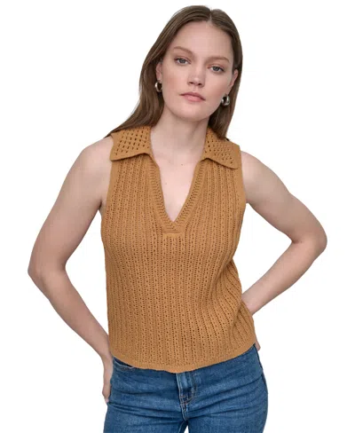 Dkny Jeans Women's Lacey Stitch Collared Sleeveless Sweater