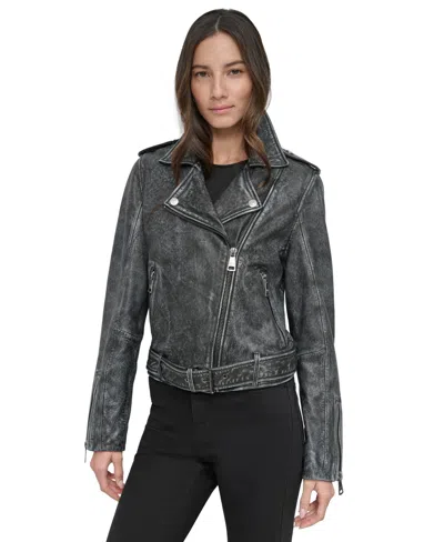 Dkny Jeans Women's Leather Moto Jacket In Blk - Black