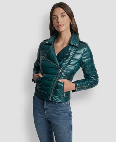 Dkny Jeans Women's Lightweight Zip-front Puffer Jacket In Green