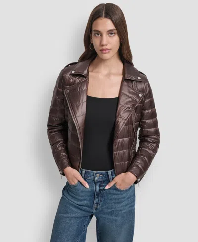 Dkny Jeans Women's Lightweight Zip-front Puffer Jacket In Brown