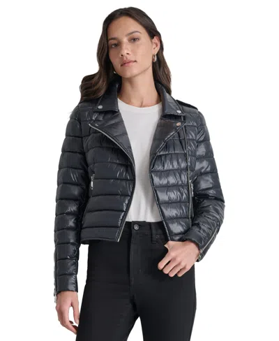 Dkny Jeans Women's Lightweight Zip-front Puffer Jacket In Metlc Blk