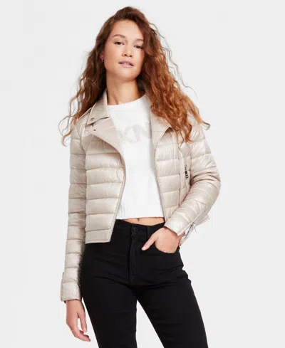 Dkny Jeans Women's Lightweight Zip-front Puffer Jacket In Metallic Pebble