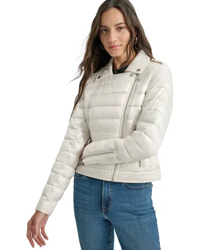 Dkny Jeans Women's Lightweight Zip-front Puffer Jacket In Mtlc Eggnog