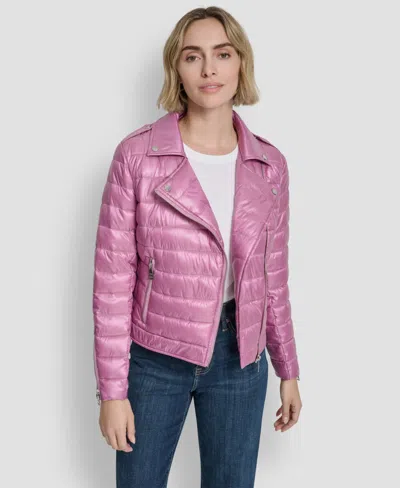 Dkny Jeans Women's Lightweight Zip-front Puffer Jacket In Purple