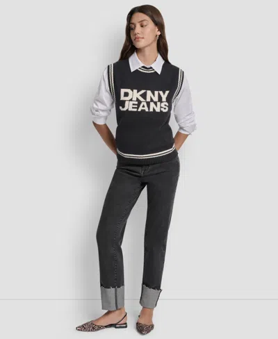 Dkny Jeans Women's Logo Detail Sleeveless Sweater In Black