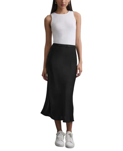 Dkny Jeans Women's Logo-waistband Midi Slip Skirt In Black