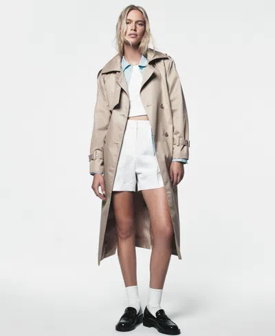 Dkny Jeans Women's Long Double-breasted Trench Belt Coat In Neutral