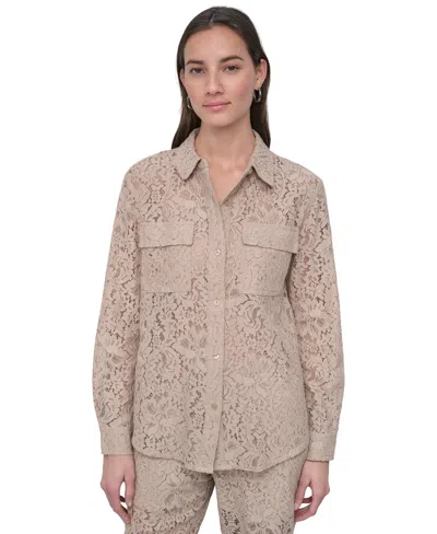 Dkny Jeans Women's Long Sleeve Button Front Lace Shirt