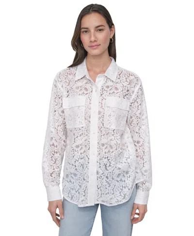 Dkny Jeans Women's Long Sleeve Button Front Lace Shirt