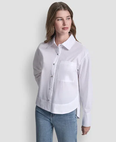 Dkny Jeans Women's Long-sleeve Button Front Shirt In White
