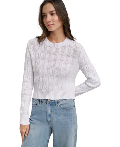 Dkny Jeans Women's Long-sleeve Cotton Cable-knit Crewneck Sweater In Wii - Wht,wht