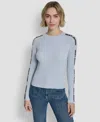 Dkny Jeans Women's Long-sleeve Logo Trim Crewneck Sweater In Blue