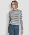 Dkny Jeans Women's Long-sleeve Mock Neck Rib Striped Sweater In Gray