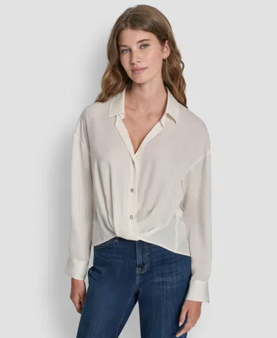 Dkny Jeans Women's Long-sleeve Rhinestone Button Front Shirt In White