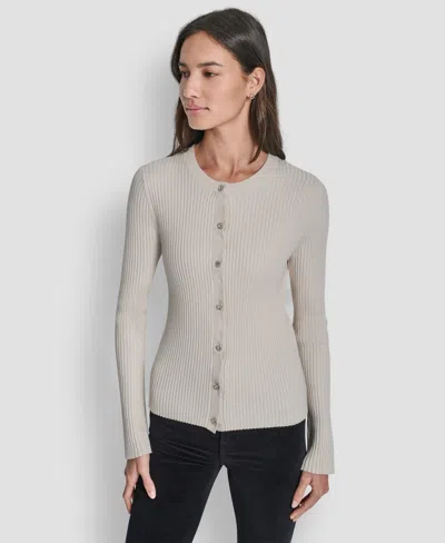 Dkny Jeans Women's Long-sleeve Ribbed Rhinestone Button Cardigan Sweater In Yellow