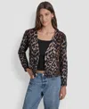 Dkny Jeans Women's Long Sleeves Leopard Print Cardigan Sweater In Black