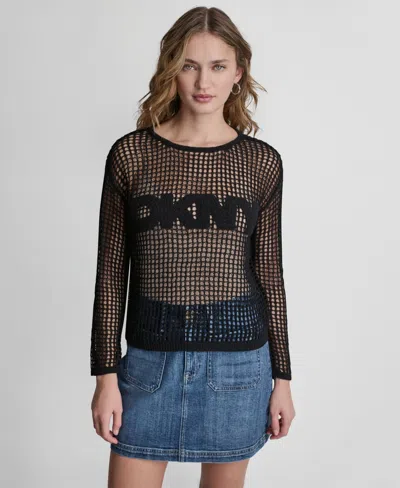 Dkny Jeans Women's Long-sleeve Boat Neck Sweater In Black