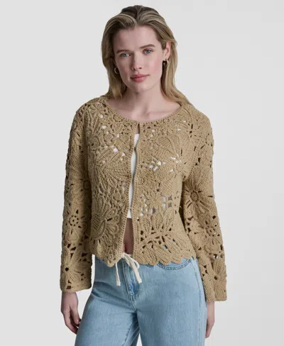 Dkny Jeans Women's Long-sleeve Crewneck Cardigan In Green