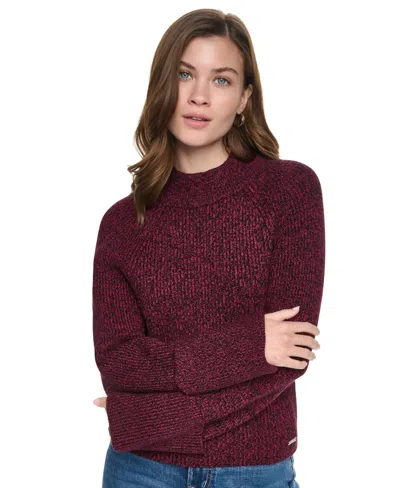 Dkny Jeans Women's Long-sleeve Mock-neck Raglan Sweater In Beet,black