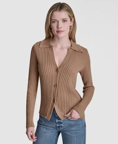 Dkny Jeans Women's Long-sleeve Polo Cardigan In Brown